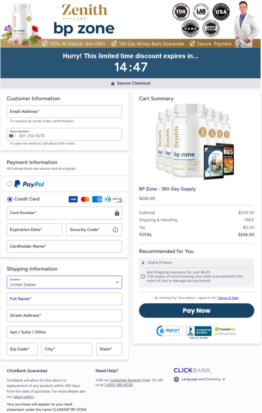 BP Zone Official Website Secure Order Page